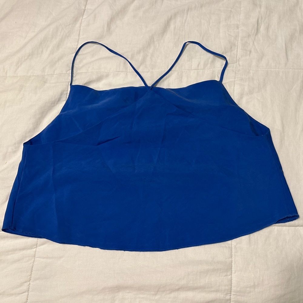 Blue Cowl Neck Crop Top